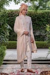 Buy_Philocaly_Off White Raw Silk Embroidered Applique Arnit Floral Work Sherwani And Kurta Set _at_Aza_Fashions