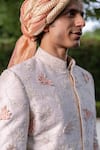 Buy_Philocaly_Off White Raw Silk Embroidered Applique Arnit Floral Work Sherwani And Kurta Set _Online_at_Aza_Fashions