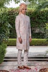 Philocaly_Off White Raw Silk Embroidered Applique Arnit Floral Work Sherwani And Kurta Set _at_Aza_Fashions