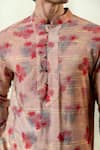 Philocaly_Red Cotton Tussar Printed Abstract Mahit Floral Kurta _Online_at_Aza_Fashions