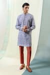 Buy_Philocaly_Blue Linen Printed Abstract Floral Aarav Kurta _at_Aza_Fashions