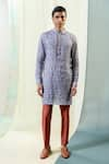 Philocaly_Blue Linen Printed Abstract Floral Aarav Kurta _Online_at_Aza_Fashions