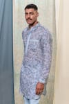 Shop_Philocaly_Blue Linen Printed Floral Salil Kurta _Online_at_Aza_Fashions