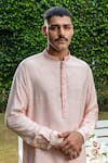 Philocaly_Pink Cotton Tussar Embroidered Floral Suman Placement Kurta _Online_at_Aza_Fashions