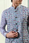 Philocaly_Blue Cotton Silk Printed Floral Neesh Bundi _Online_at_Aza_Fashions