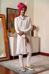 Philocaly_White Fabric Geometric Rekh Sherwani Set _Online_at_Aza_Fashions