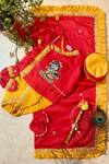 Buy_Rage Attire-Sweta Saria_Red Cotton Silk Embroidered Resham Flower Kanhaiya Jamna Set _at_Aza_Fashions