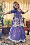 Buy_Rage Attire-Sweta Saria_Purple Bamberg Silk Embroidered Pearl Floral Peplum Top And Lehenga Set _at_Aza_Fashions