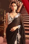 Buy_Seema Thukral_Black Georgette Nimta Floral Applique Border Pre-draped Saree With Blouse _Online_at_Aza_Fashions