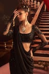 Seema Thukral_Black Georgette Embroidered Pinky Bead Embellished Border Saree With Blouse _Online_at_Aza_Fashions