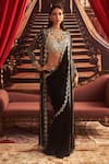 Buy_Seema Thukral_Black Georgette Embellished Bead Jacket Naina Mirror Pre-draped Saree Set _at_Aza_Fashions