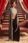 Buy_Seema Thukral_Black Georgette Embellished Bead Jacket Naina Mirror Pre-draped Saree Set _Online_at_Aza_Fashions