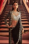 Shop_Seema Thukral_Black Georgette Embellished Bead Jacket Naina Mirror Pre-draped Saree Set _at_Aza_Fashions