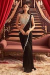 Buy_Seema Thukral_Black Georgette Embellished Shantipriya Mirror Pre-draped Saree With Blouse _at_Aza_Fashions