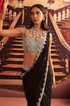 Seema Thukral_Black Georgette Embellished Shantipriya Mirror Pre-draped Saree With Blouse _Online_at_Aza_Fashions