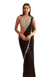 Shop_Seema Thukral_Black Georgette Embellished Shantipriya Mirror Pre-draped Saree With Blouse _Online_at_Aza_Fashions