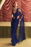 Buy_Seema Thukral_Blue Georgette Embellished Bead Mallika Pre-draped Ruffle Saree With Blouse _at_Aza_Fashions