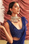 Seema Thukral_Blue Georgette Embellished Bead Mallika Pre-draped Ruffle Saree With Blouse _Online_at_Aza_Fashions