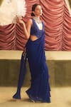 Buy_Seema Thukral_Blue Georgette Embellished Bead Mallika Pre-draped Ruffle Saree With Blouse _Online_at_Aza_Fashions