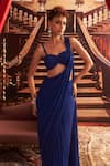 Shop_Seema Thukral_Blue Georgette Embellished Bead Munni Solid Pre-draped Saree With Blouse _at_Aza_Fashions