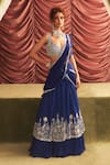 Buy_Seema Thukral_Blue Georgette Jalebi Bai Applique Pre-draped Ruffle Lehenga Saree With Blouse _at_Aza_Fashions