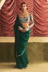 Buy_Seema Thukral_Emerald Green Georgette Embellished Anjali Geometric Border Saree With Blouse _at_Aza_Fashions