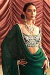 Shop_Seema Thukral_Emerald Green Georgette Embellished Anjali Geometric Border Saree With Blouse _at_Aza_Fashions