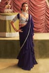 Buy_Seema Thukral_Purple Georgette Embellished Pushpa Mirror Pre-draped Ruffle Saree With Blouse _at_Aza_Fashions