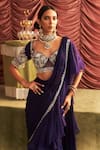 Seema Thukral_Purple Georgette Embellished Pushpa Mirror Pre-draped Ruffle Saree With Blouse _Online_at_Aza_Fashions