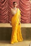 Buy_Seema Thukral_Yellow Georgette Chitra Bead Border Pre-draped Ruffle Saree With Blouse _at_Aza_Fashions