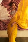 Shop_Seema Thukral_Yellow Georgette Embellished Sequin Usha Bead Pre-draped Saree With Blouse _at_Aza_Fashions