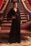 Buy_Seema Thukral_Black Georgette Embellished Bead V-neck Husan Cape Jumpsuit _at_Aza_Fashions