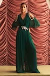 Buy_Seema Thukral_Emerald Green Georgette Embellished Bead Sheetal Applique Draped Jumpsuit _at_Aza_Fashions