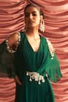 Seema Thukral_Emerald Green Georgette Embellished Bead Sheetal Applique Draped Jumpsuit _Online_at_Aza_Fashions