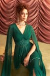 Seema Thukral_Emerald Green Georgette Seema Floral Peplum Kurta With Slit Flared Pant _Online_at_Aza_Fashions