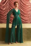 Buy_Seema Thukral_Emerald Green Georgette Seema Floral Peplum Kurta With Slit Flared Pant _Online_at_Aza_Fashions