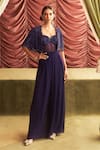 Buy_Seema Thukral_Purple Georgette Embroidery Cutdana Jumpsuit Sweetheart Poonam Yoke With Cape _at_Aza_Fashions