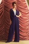 Buy_Seema Thukral_Purple Georgette Embroidery Thread Blunt V Neck Rupa Floral Yoke Jumpsuit _at_Aza_Fashions