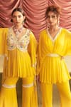 Buy_Seema Thukral_Yellow Georgette Embroidery Thread Leaf Jyoti Floral Peplum Kurta And Gharara Set _Online_at_Aza_Fashions