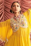 Shop_Seema Thukral_Yellow Georgette Embroidery Thread Leaf Jyoti Floral Peplum Kurta And Gharara Set _Online_at_Aza_Fashions