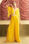 Buy_Seema Thukral_Yellow Georgette Embroidery Bead V Neck Manju Placket Jumpsuit _at_Aza_Fashions