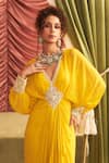 Buy_Seema Thukral_Yellow Georgette Embroidery Mirror V Neck Kavita Draped Dress _Online_at_Aza_Fashions