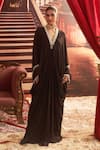 Buy_Seema Thukral_Black Chiffon Embroidery Bead V Neck Veronica Placket Draped Kaftan _at_Aza_Fashions