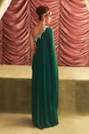 Shop_Seema Thukral_Emerald Green Chiffon Embroidery Mirror Reshma One Shoulder Draped Kaftan _at_Aza_Fashions