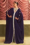 Buy_Seema Thukral_Purple Chiffon Embroidery Mirror Plunge V Chammak Chalo Placket Draped Kaftan _at_Aza_Fashions