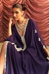 Seema Thukral_Purple Chiffon Embroidery Mirror Plunge V Chammak Chalo Placket Draped Kaftan _Online_at_Aza_Fashions