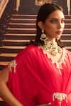 Seema Thukral_Pink Chiffon Embroidery Bead Tassel V Neck Soni Draped Kaftan _Online_at_Aza_Fashions