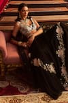 Buy_Seema Thukral_Black Georgette Embroidery Bead Plunge V Malaika Floral Placement Skirt Set _Online_at_Aza_Fashions