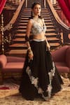 Shop_Seema Thukral_Black Georgette Embroidery Bead Plunge V Malaika Floral Placement Skirt Set _at_Aza_Fashions