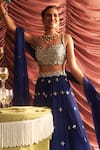 Buy_Seema Thukral_Blue Georgette Embroidery Mirror Sweetheart Neck Chameli Work Lehenga Set 